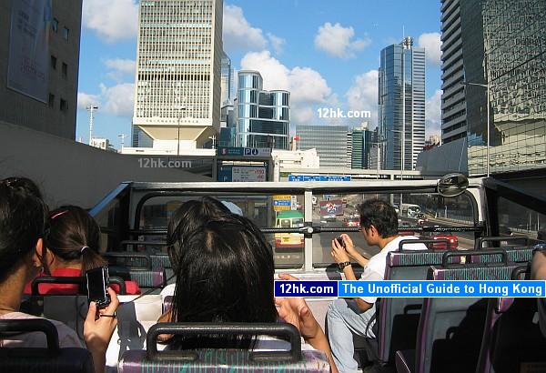 open-top bus ride to Peak Tram station